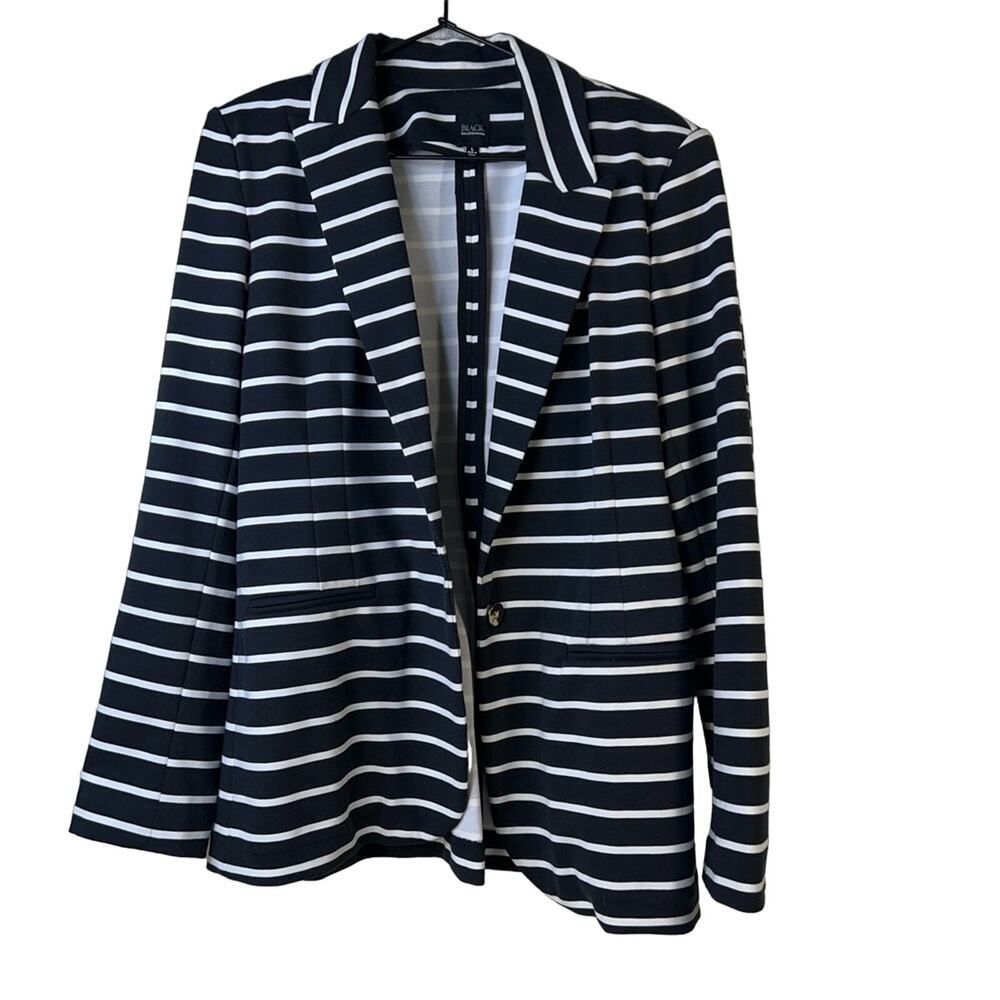 Black Saks Fifth Avenue Womens Suit Jacket Black White Striped Stretch Pockets L